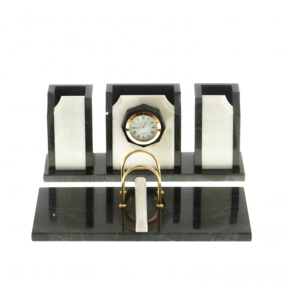 Настольный набор &amp;quot;Оптима&amp;quot; с часами камень мрамор / Канцелярский набор / Набор письменных принадлежностей / Офисный набор