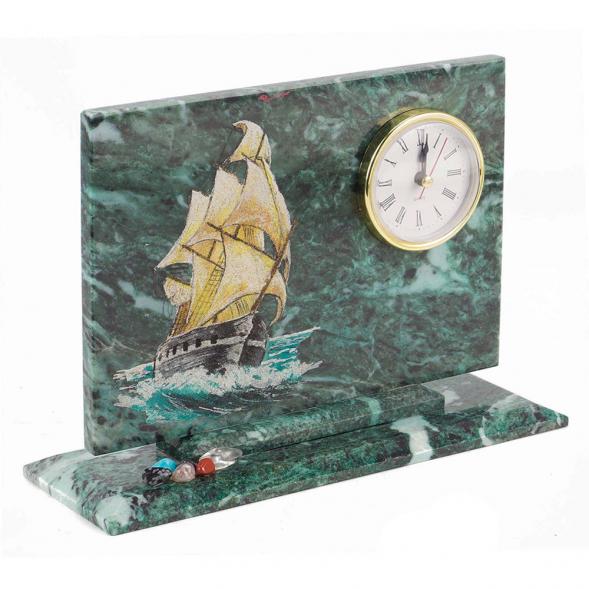 Часы настольные &amp;quot;Корабль&amp;quot; камень змеевик 118808