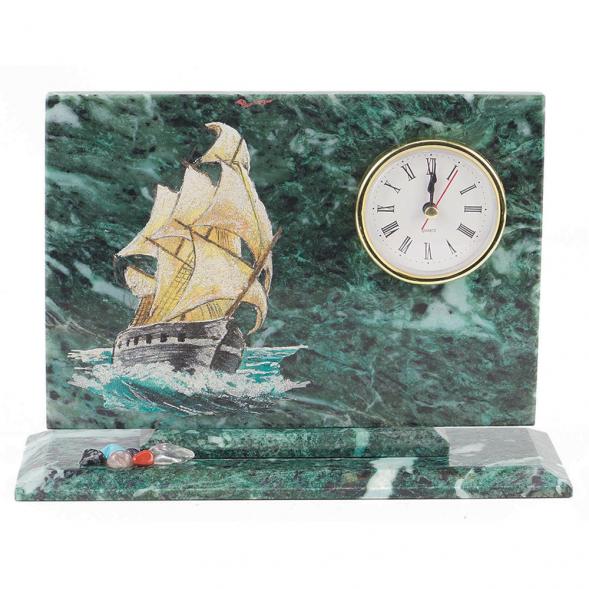 Часы настольные &amp;quot;Корабль&amp;quot; камень змеевик 118808