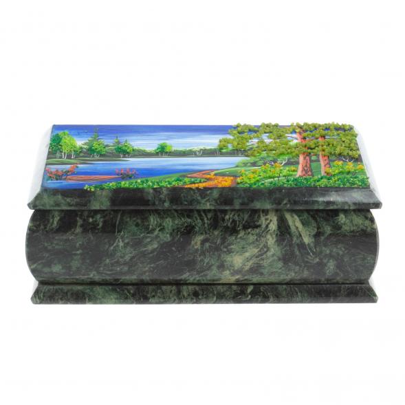 Шкатулка &amp;quot;Лодка на озере&amp;quot; из шабровского змеевика 18х9х6,5 см 127829