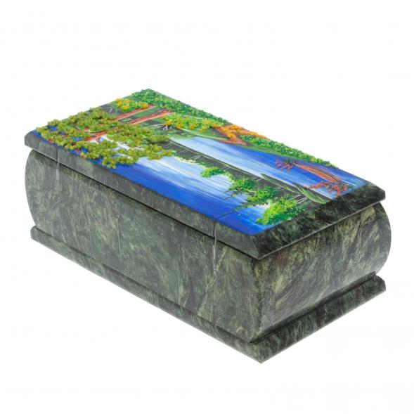 Шкатулка &amp;quot;Лодка на озере&amp;quot; из шабровского змеевика 18х9х6,5 см 127829