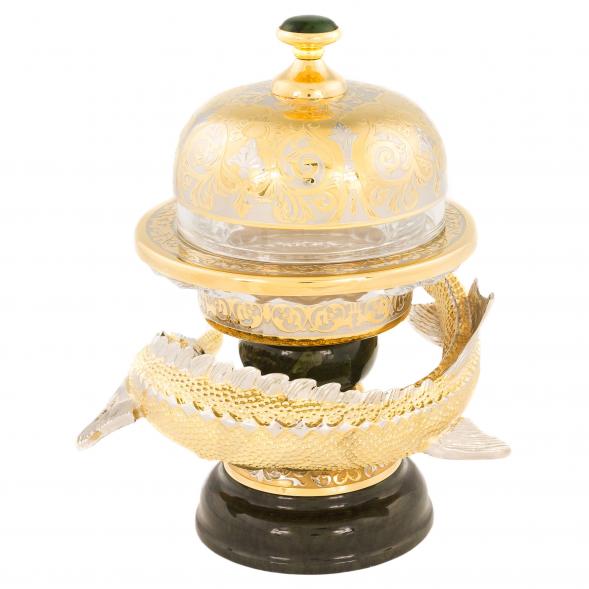 Икорница из камня нефрит &amp;quot;Осетр&amp;quot; Златоуст 120173