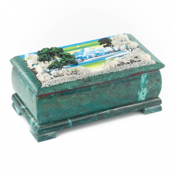 Шкатулка &amp;quot;Зимний пейзаж&amp;quot; змеевик 18х9х7 см 112148