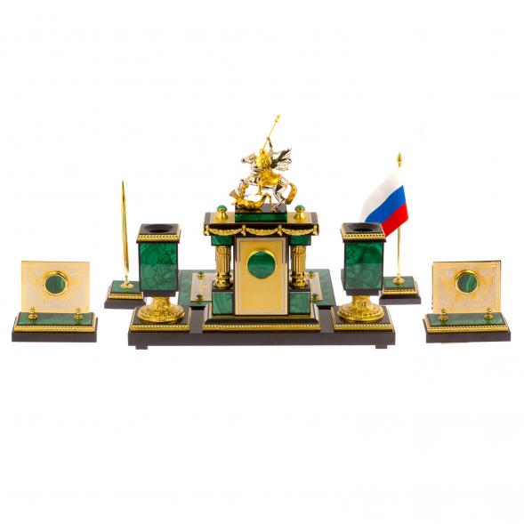 Письменный набор из малахита &amp;quot;Георгий Победоносец&amp;quot; Златоуст 125279