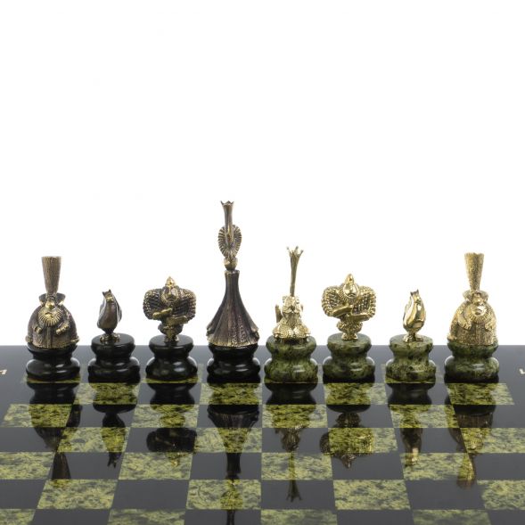 Шахматы &amp;quot;Русский стиль&amp;quot; фигуры бронза, змеевик 127909