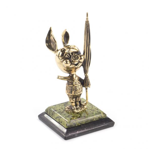 Статуэтка из бронзы и змеевика &amp;quot;Пятачок с зонтиком&amp;quot; 119397