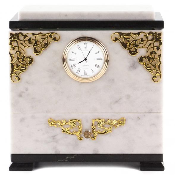 Шкатулка с часами из мрамора и змеевика 120911