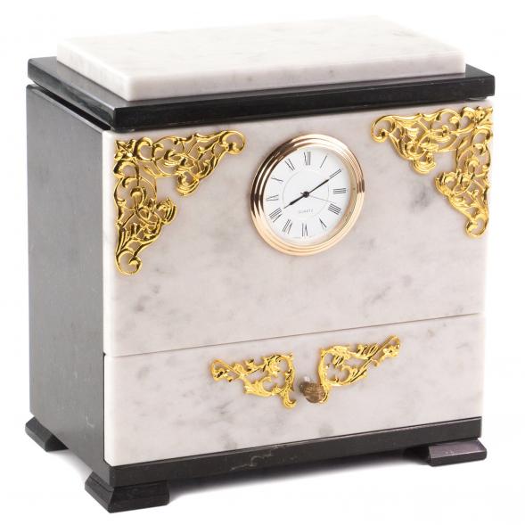 Шкатулка с часами из мрамора и змеевика 120911