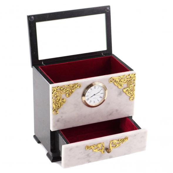 Шкатулка с часами из мрамора и змеевика 120911