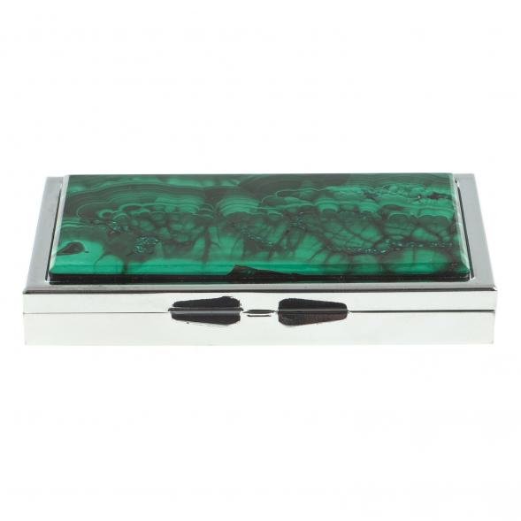 Подарочная таблетница для лекарств с делителем на 3 отсека (утро, день, вечер) камень малахит цвет серебро