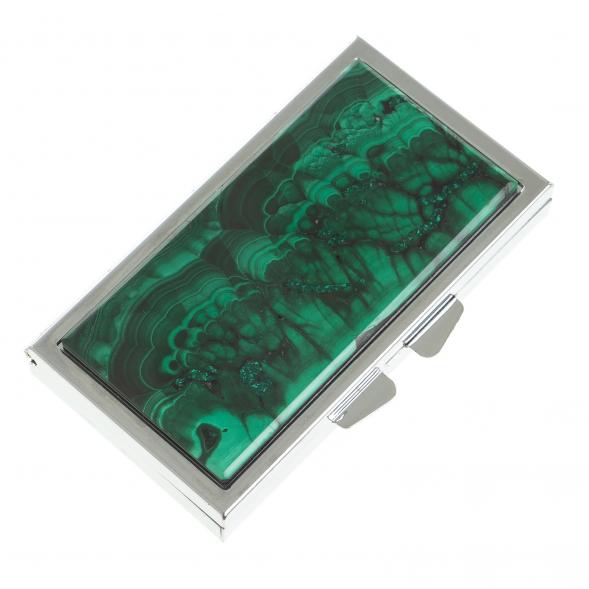 Подарочная таблетница для лекарств с делителем на 3 отсека (утро, день, вечер) камень малахит цвет серебро