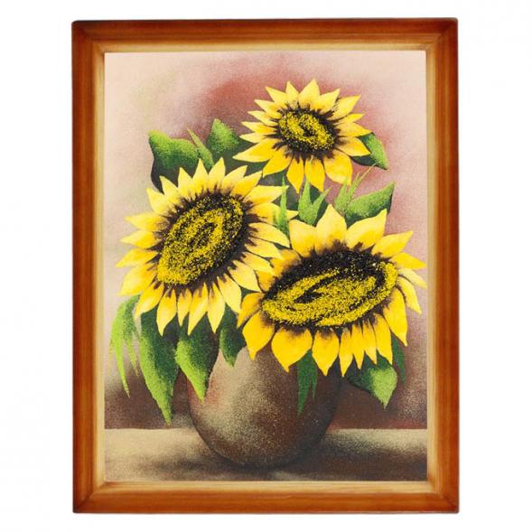 Картина &amp;quot;Натюрморт подсолнухи&amp;quot; багет дерево 36х46 см, каменная крошка 111268