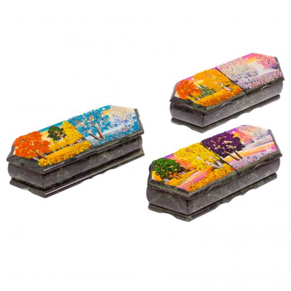 Шкатулка &amp;quot;Осенний и зимний пейзажи&amp;quot; 29,5х12х8 см змеевик 125676