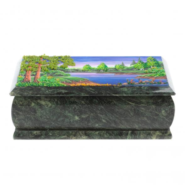 Шкатулка &amp;quot;Лето. Берег реки&amp;quot; из шабровского змеевика 18х9х6,5 см 127831