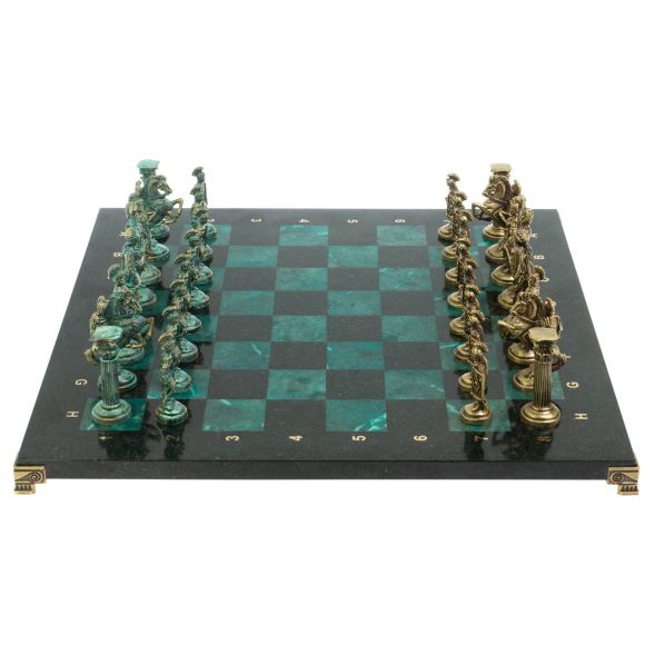 Шахматы &amp;quot;Римские войны&amp;quot; фигуры бронза / патина 44х44 см змеевик 128383