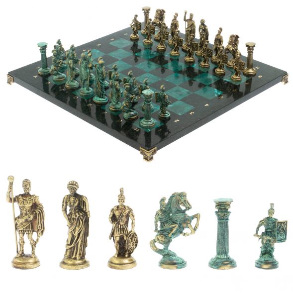 Шахматы &amp;quot;Римские войны&amp;quot; фигуры бронза / патина 44х44 см змеевик 128383