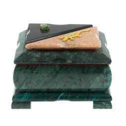 Шкатулка прямоугольная камень змеевик / розовый мрамор 12х8,5х8,5 см