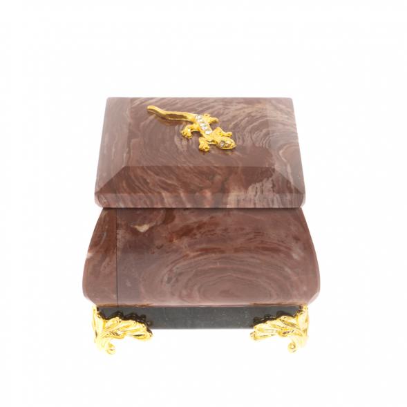 Шкатулка квадратная с ящерицей камень лемезит 6х6х5 см 129822