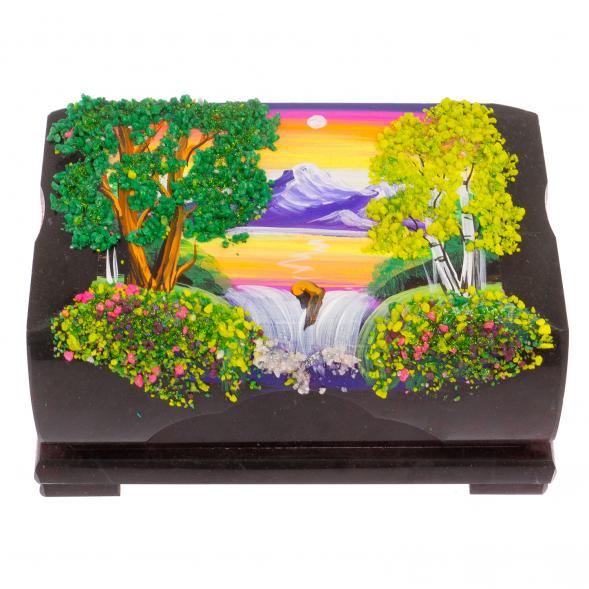 Шкатулка с расписной крышкой &amp;quot;Летний пейзаж&amp;quot; 17х11х8 см черный змеевик 125677