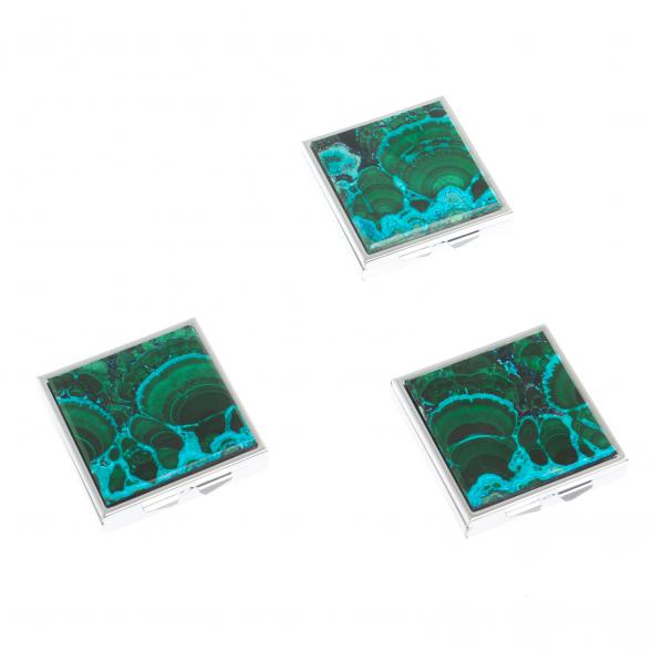 Таблетница на 4 отделения из малахита с хризоколлой цвет серебро 126730
