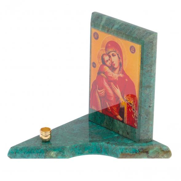 Икона с подсвечником Владимирская малая из змеевика 9,5х9,5х10 см 118819