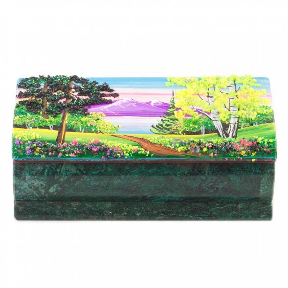 Шкатулка с росписью &amp;quot;Лето&amp;quot; 14х7х5 см камень змеевик 119908