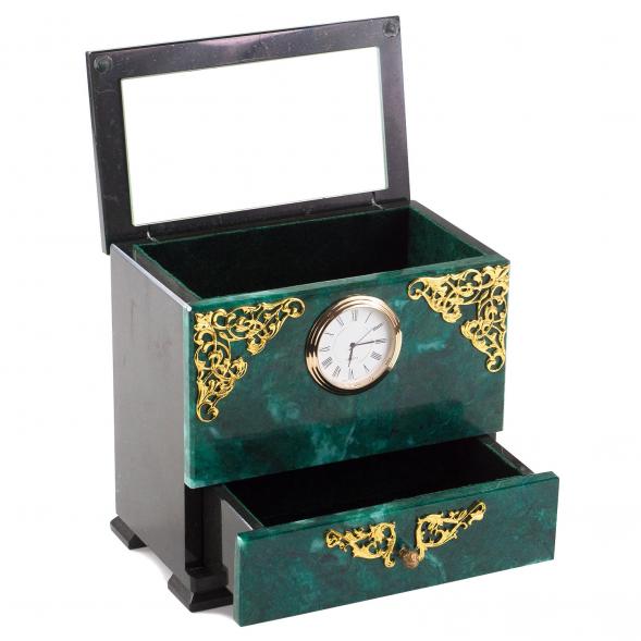 Ларец для украшений с часами и зеркалом камень змеевик 120913