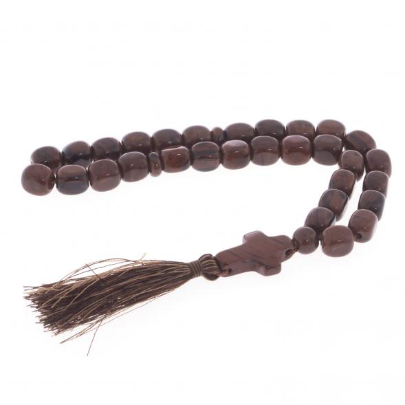 Четки с крестом из коричневого обсидиана 30 бусин цилиндр 122082