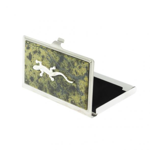 Визитница с прямой ящерицей змеевик цвет серебро 123258