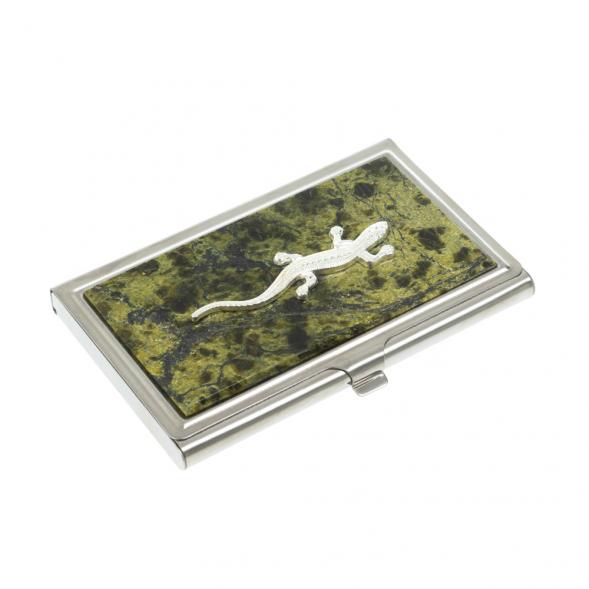 Визитница с прямой ящерицей змеевик цвет серебро 123258