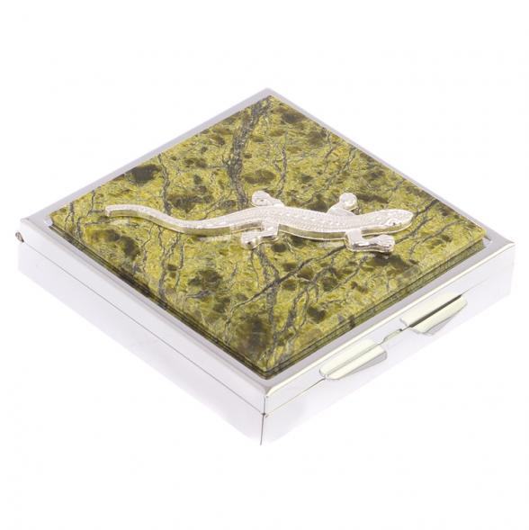 Таблетница на 4 отделения с ящерицей камень змеевик цвет серебро 125994