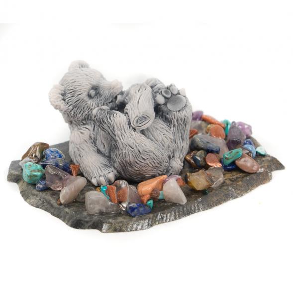 Сувенир &amp;quot;Медвежонок играет с поленом&amp;quot; из мрамолита 117058