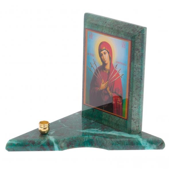 Икона с подсвечником Семистрельная малая из змеевика 9,5х9,5х10 см 118820
