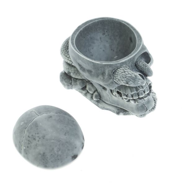 Пепельница / шкатулка «Череп со змеей» из мраморной крошки 128139