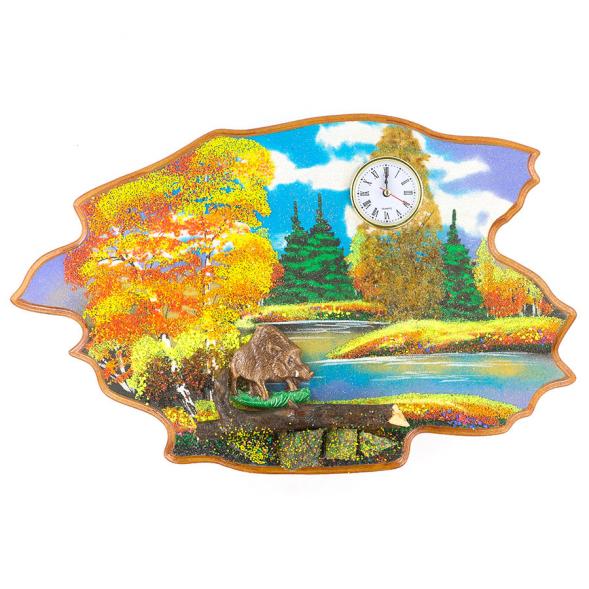 Часы с картиной &amp;quot;Кабан осень&amp;quot; 50х32 см каменная крошка 119634