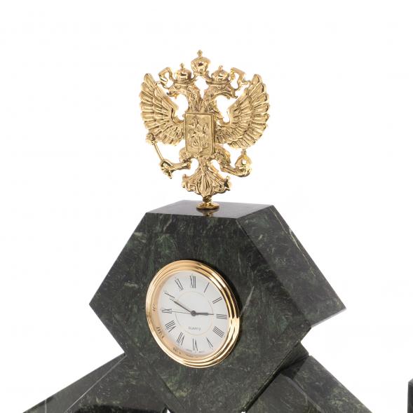 Письменный набор &amp;quot;Герб РФ&amp;quot; из змеевика с бюваром и лотком А4 124314