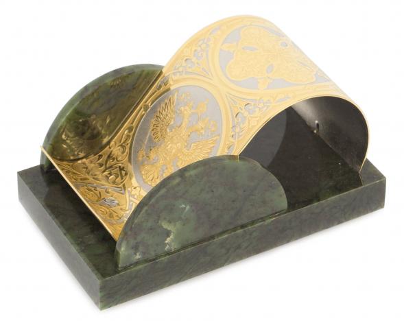 Настольная подставка для телефона &amp;quot;Герб России&amp;quot; камень нефрит в подарочной коробке Златоуст 117873