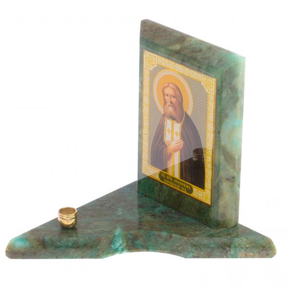 Икона с подсвечником Серафим Саровский малая из змеевика 9,5х9,5х10 см 118821