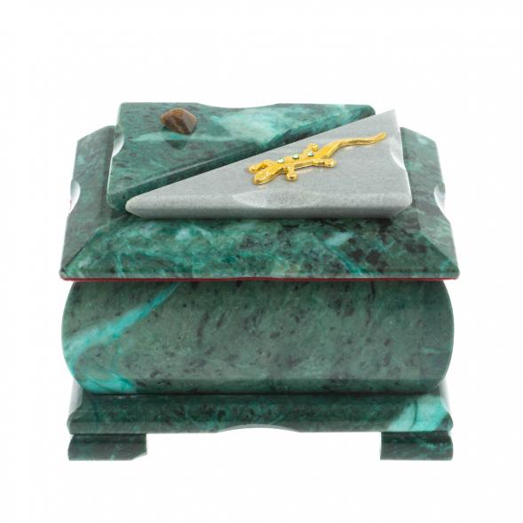 Шкатулка прямоугольная камень змеевик / серый мрамор 12х8,5х8,5 см 128536