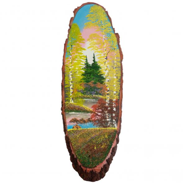 Панно на срезе дерева &amp;quot;Осенний пейзаж&amp;quot; вертикальное 105-110 см каменная крошка 129693