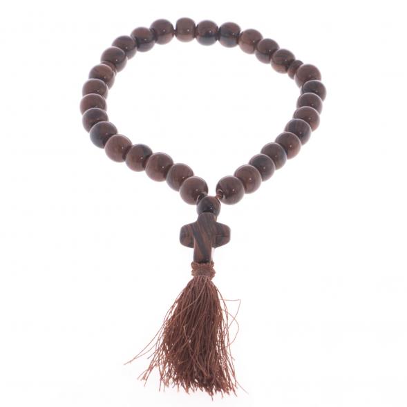 Четки с крестом обсидиан коричневый 30 бусин круглые 122084