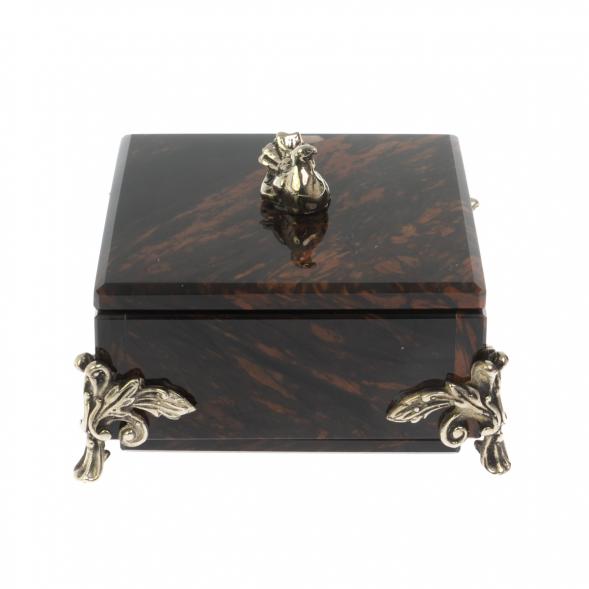 Шкатулка &amp;quot;Певчая птица&amp;quot; камень обсидиан коричневый 9х9х7,5 см 122969