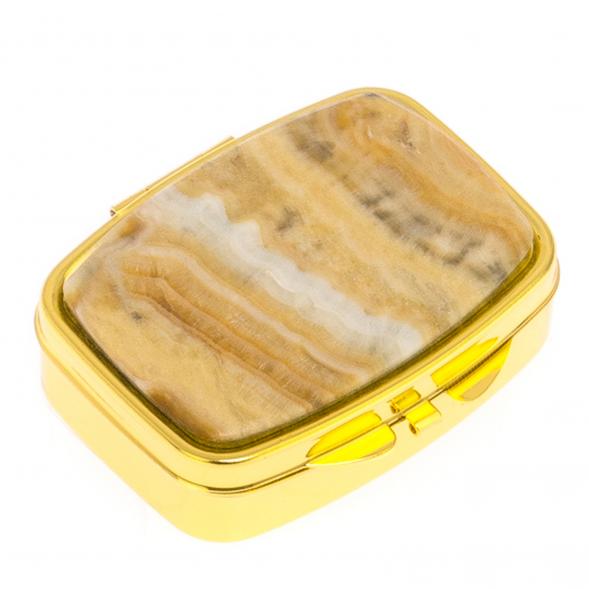 Таблетница на 2 отделения камень оникс цвет золото 125679