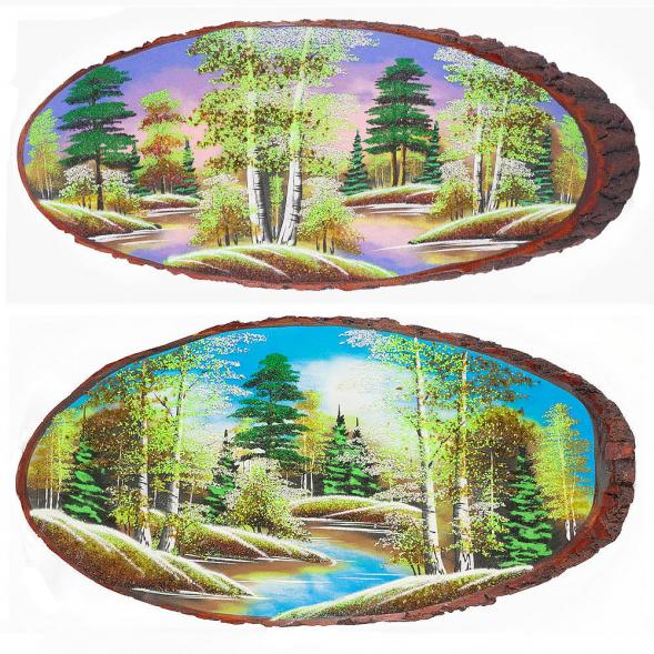 Панно на срезе дерева &amp;quot;Весна&amp;quot; горизонтальное 95-100 см каменная крошка 112251