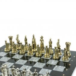 Шахматы "Средневековые рыцари" доска серый мрамор 44х44 см