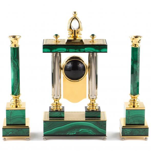 Каминные часы с подсвечниками из малахита 120871