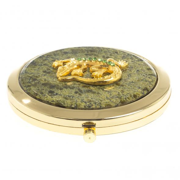 Зеркальце круглое из змеевика ящерица цвет золото 122746
