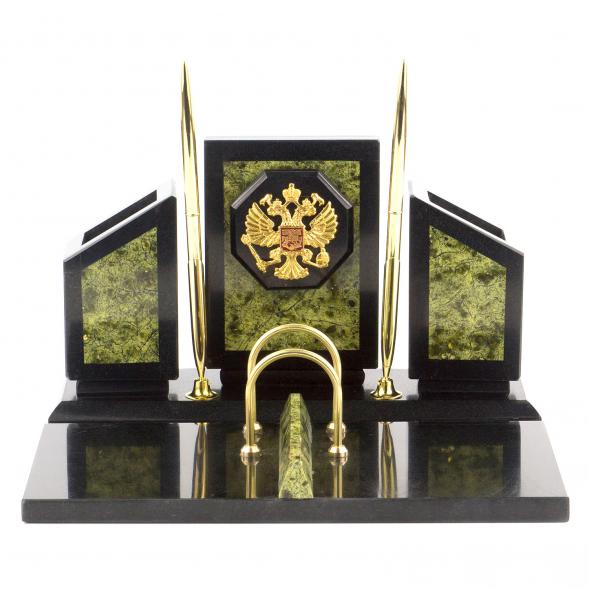 Настольный прибор &amp;quot;Герб России&amp;quot; камень змеевик 113247