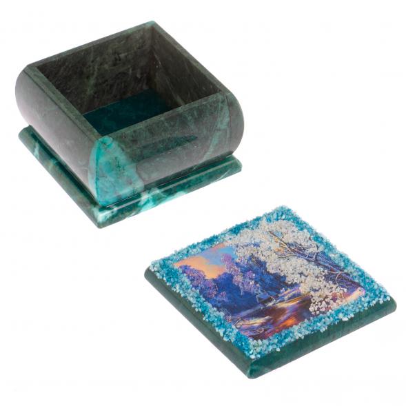 Шкатулка с иллюстрацией &amp;quot;Зимний вечер&amp;quot; змеевик 10х10х6,5 см 118828