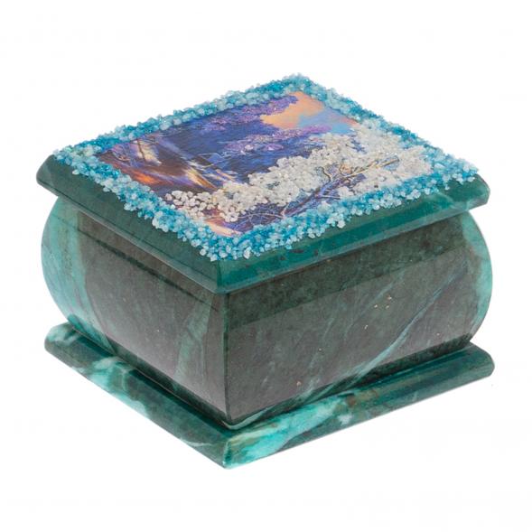 Шкатулка с иллюстрацией &amp;quot;Зимний вечер&amp;quot; змеевик 10х10х6,5 см 118828